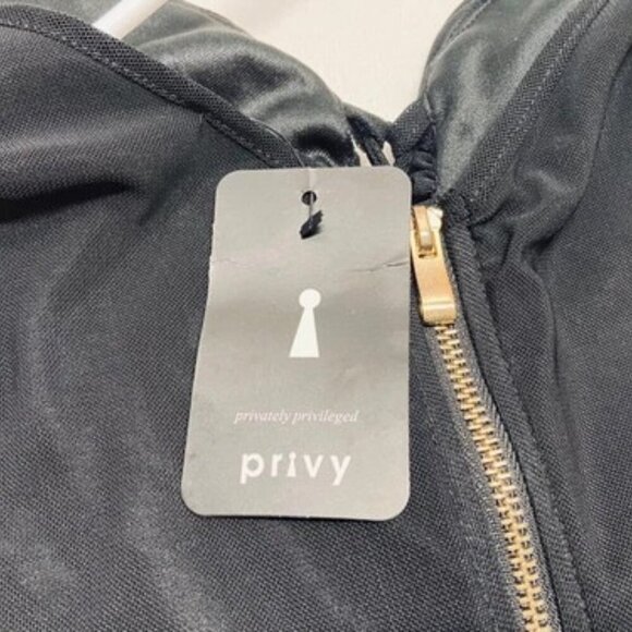 Privy Off Shoulder Shirring Mesh Dress Women's Large Black Cocktail Bodycon NWT - Picture 6 of 9